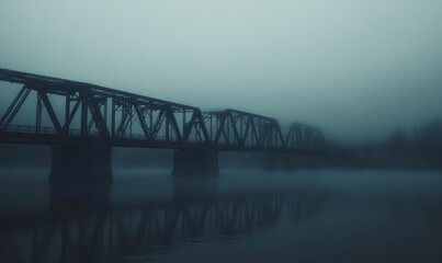 Obraz premium Misty River Bridge: A Serene Morning Landscape
