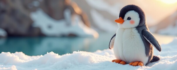 Adorable penguin plush toy with soft fur and realistic details, fluffy, wildlife, plaything