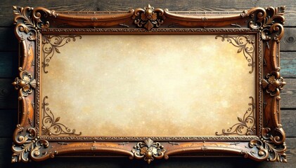 Intricate wooden frame surrounds a delicate scroll with gold accents and ornate patterns , gold, frame, scroll