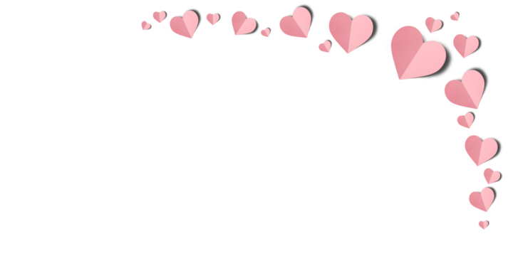 pink paper hearts isolated on transparent background. Valentine's day.