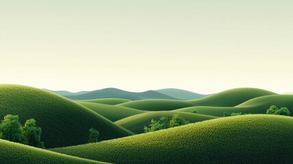 Lush green hills rise gently under a pale sky.