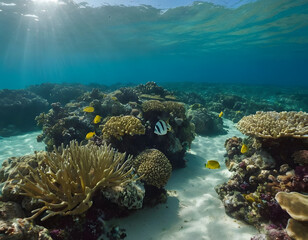 Obraz premium Abstract underwater background, marine, coastal, beach, landscape. coral reef in the sea.