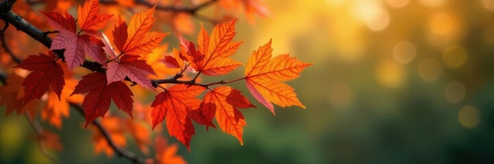 Fototapeta premium Tree branch with vibrant autumn leaves , nature, foliage