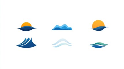 Ocean wave sunrise logo design icons, sunset background, graphic design
