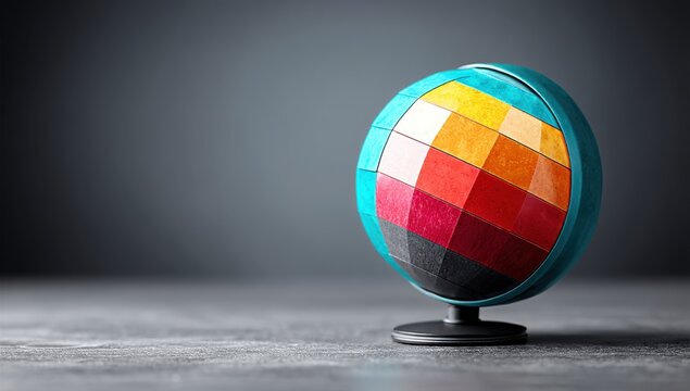 Colorful Wooden Globe on Dark Surface: A Stunning Artistic Representation of the World