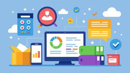 A powerful data management system that aggregates and analyzes students scores grades and attendance records providing valuable insights for school administrators.. Vector illustration
