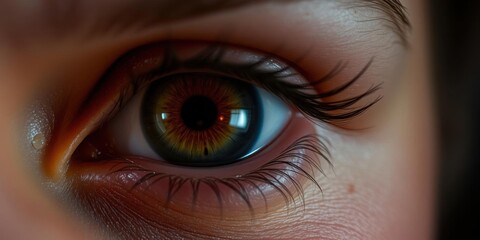 Fototapeta premium Close up Macro Shot of Human Eye Brown Iris Eyelashes Detail