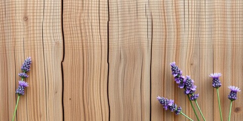 Obraz premium Rustic Wooden Background with Lavender Flowers Floral Decor Nature
