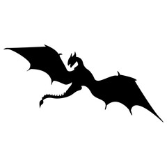 Obraz premium Flying Dragon Black Silhouette Isolated on White Background.