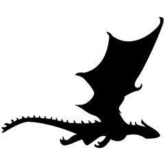 Fototapeta premium Flying Dragon Black Silhouette Isolated on White Background.
