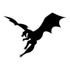 Obraz premium Flying Dragon Black Silhouette Isolated on White Background.