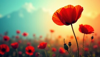 Stylized poppy silhouette against bright background, floral, silhouette, cardstock