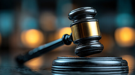 A gavel slams down in court, symbolizing justice, authority, and decision-making. The image features a modern, clean design with a simple, bright tone and blurred background for clarity.

