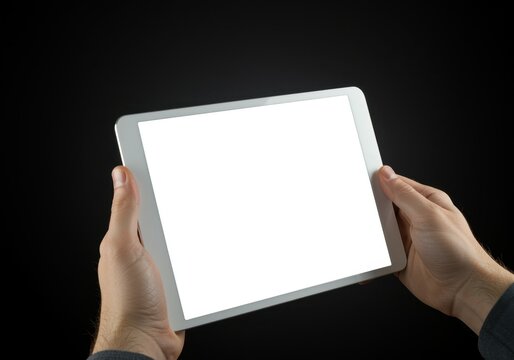 man hands with tablet computer with empty screen - Powered by Adobe