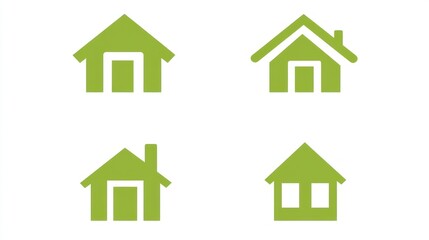 Fototapeta premium Four green house icons; simple home symbols; white background; website design