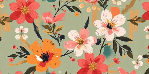 Abstract organic floral pattern with brush strokes and grunge texture; ideal for wallpaper or textile design, empty space, illustration