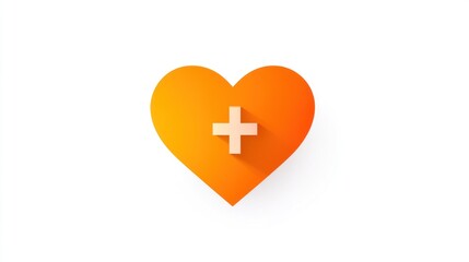 Obraz premium Orange heart with plus sign icon in white backdrop for health or charity apps