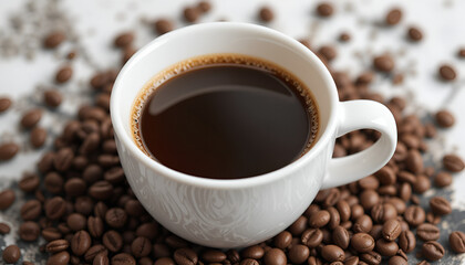 Obraz premium Hot coffee in a stylish cup isolated on transparent background ideal for branding, digital ads, and coffee shop promotions