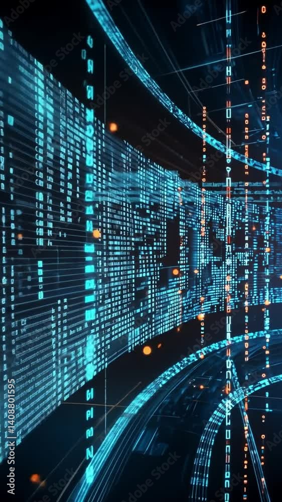 Poster abstract digital data flow with glowing binary code lines
