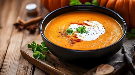 Creamy Pumpkin Soup Autumn Recipe Bowl Food Photography