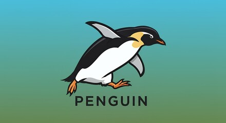 Naklejka premium Penguin swimming underwater vivid colors