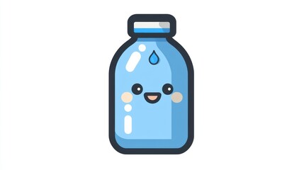 Obraz premium Cute water bottle cartoon, hydration, refreshing drink, white background, kids