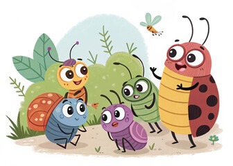 Obraz premium A Group of Cartoon Bugs with Big Eyes â€ AI GeneratedA Group of Cartoon Bugs with Big Eyes â€ AI Generated