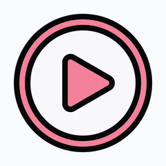 Video Player Button Vector Icon. Lineal Color Style Isolated Vector Icon.	