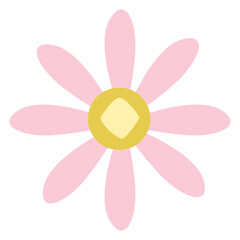Cute flat illustration of two pink daisy flowers with yellow centers and sparkling stars. Perfect for spring-themed designs, invitations, cute stationery, or digital floral decorations.