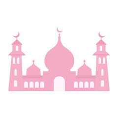 Flat purple mosque illustration with crescent moon. Perfect for Ramadan, Eid, Islamic architecture themes, and religious celebrations. Clean vector style for modern digital projects.