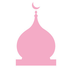 Flat pink silhouette of an Islamic mosque with dome and crescent moon. Perfect for Ramadan, Eid, or Islamic-themed design in minimal and modern style.