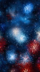 Naklejka premium Festive Fireworks Display in Night Sky 4th of July Celebration Background