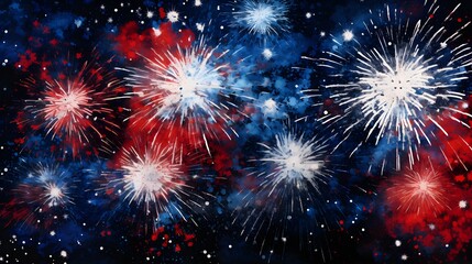Naklejka premium Watercolor Fireworks Background Independence Day 4th of July USA Celebration Patriotic Colors Red