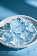 there is a plate with ice cubes on it on a table