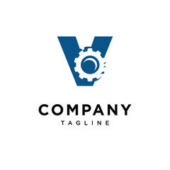 Letter V Gear Mechanical Logo Icon Vector