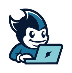 funny cartoon android with laptop