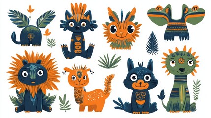 Obraz premium Colorful Cartoon Animals with Nature Elements in Whimsical Style