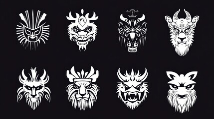 Fototapeta premium Artistic Collection of Mythical Animal Head Illustrations