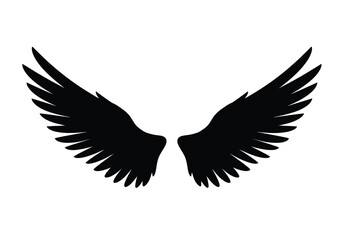 Obraz premium Bird wings silhouette. This image shows black symmetrical wings gracefully spread with detailed feather patterns. Vector clipart black illustration design.