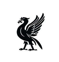 Liver bird silhouette. This image shows a liver bird with wings spread and a crest on its head. Vector clipart black illustration design.