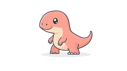 Obraz premium Cute pink dinosaur cartoon illustration, white background, children's book, greeting card