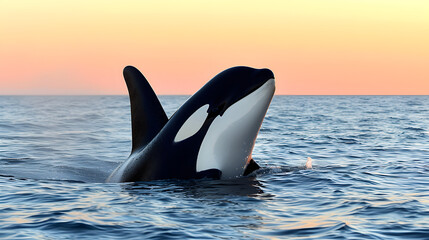 A large black and white whale is swimming in the ocean