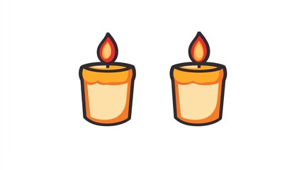 Two lit candles on white background; simple design for relaxation, meditation, or spirituality