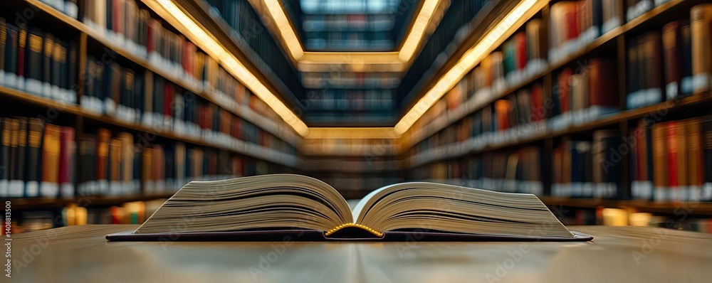 Poster books floating in the air with flying and education concept. an open book rests on a table in a tran
