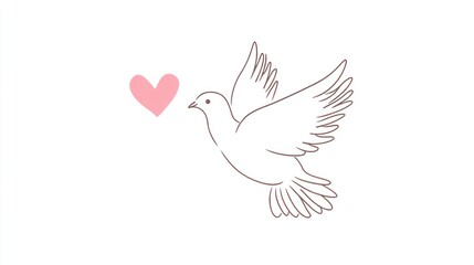 Obraz premium Dove carrying heart, flying, white background, peace symbol; wedding invitation