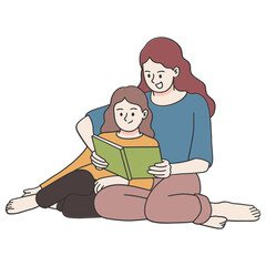 Mom reading book with her daughter