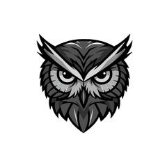 Detailed Black and White Owl Head Illustration