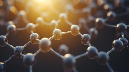 Close-up view of interconnected black molecules in a scientific 3D representation suggesting molecular bonds and chemistry