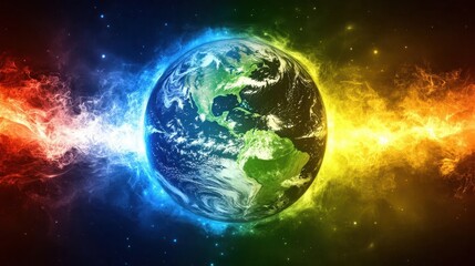 Obraz premium Earth Surrounded By A Swirling Array Of Colorful Celestial Energy