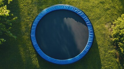 Aerial View of a Round Trampoline on a Lush Green Lawn